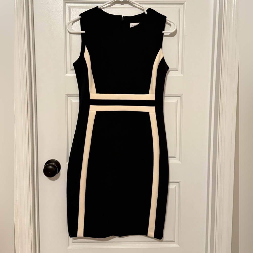 Calvin Klein Black and Cream Midi Dress